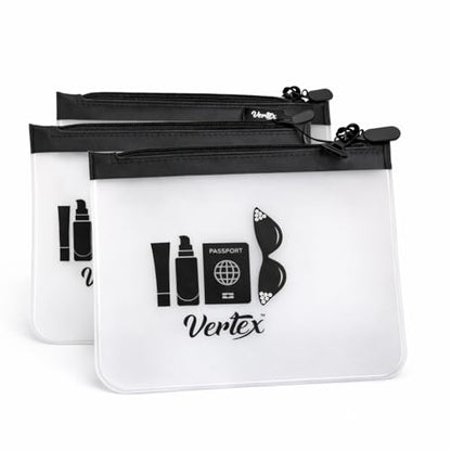 Vertex TSA Approved Fly Travel Toiletry Bag Makeup Pouch, 3 Pack Durable Quart-Size Carry-On Clear Small Handy Bag with Zipper for Liquids Bottles Tubes Cosmetics Container