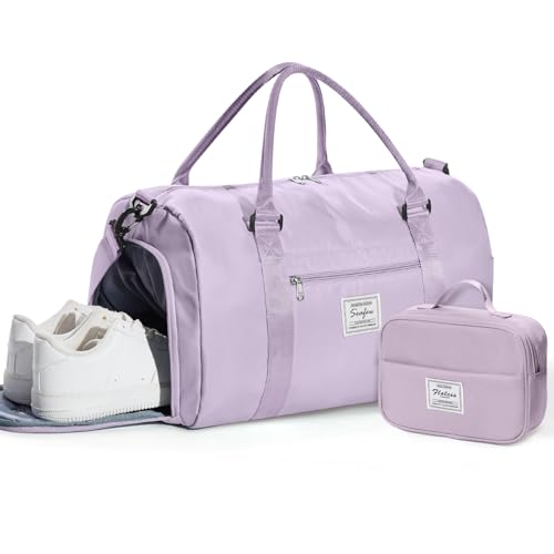 WISEPACK Gym Bag for Womens with Shoes Compartment Travel Duffel Bag - color: B3-Light Purple