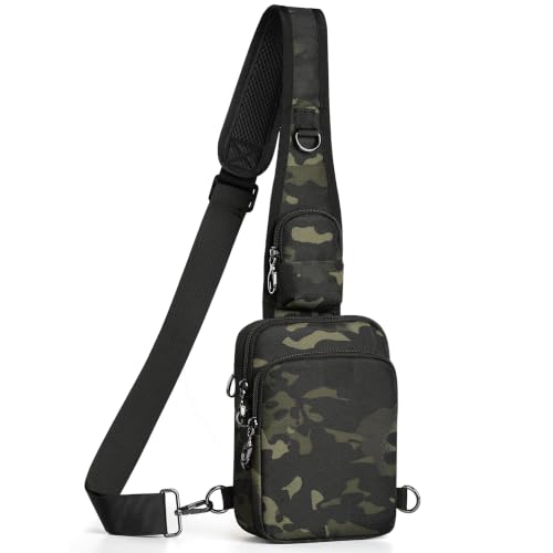 BROADREAM Sling Bag, Crossbody Bag with Anti-Theft Lock Zipper, RFID Blocking & Water Resistant for Travel Work Sport - color: Camouflage Green