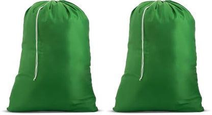 Nylon XL Laundry Bag - Locking Drawstring Closure, Machine Washable, These Large Bags Will Fit a Laundry Basket and Strong Enough to Carry up to Two Loads of Clothes (Green | 22" x 32") (Pack of 2) - color: Green, size: 22" x 32" (Pack of 2)