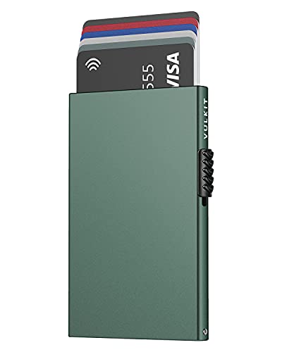VULKIT Minimalist Credit Card Holder Pop Up Cards RFID Protection Slim Metal Wallet - color: Midnight Green