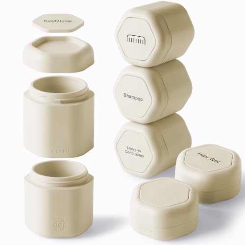 Cadence Travel Containers - 6 Piece Haircare Set - Magnetic Travel Capsules - 2 Small & 4 Medium Capsules - Shampoo, Conditioner, Leave-In Conditioner, Comb, Hair Serum, Hair Gel Labels - Sand - color: Sand, size: Haircare (Set of 6)