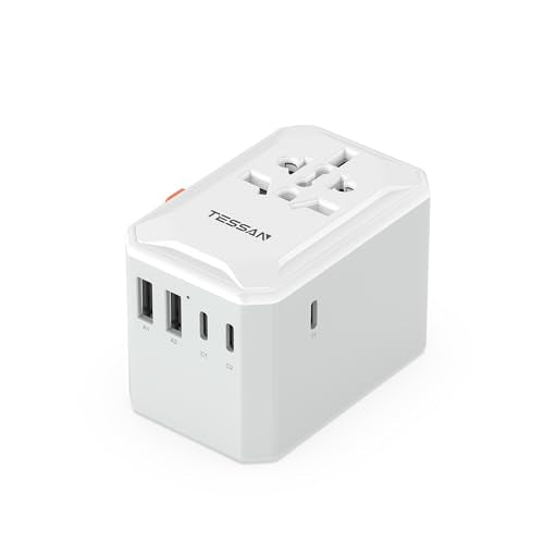 TESSAN Universal Travel Adapter, International Power Adapter - color: White grey