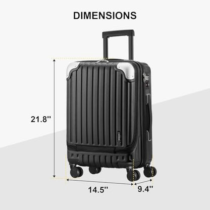LEVEL8 Carry on Luggage 22x14x9 Airline Approved, 20" Suitcases with Wheels - color: Black, size: 20 Inch