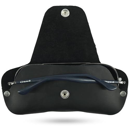 Toprank Slim Leather Glasses Case - Handmade Eyeglass & Sunglasses Holder - color: Black