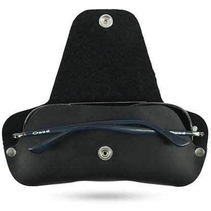 Toprank Slim Leather Glasses Case - Handmade Eyeglass & Sunglasses Holder - color: Black