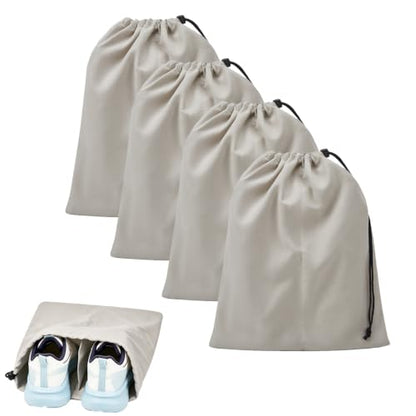 4 Pcs Shoe Bags for Travel, Shoes Pouch with Partition Design & Drawstring - color: Grey