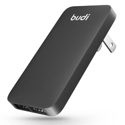 BUDI 17W Extra Slim Portable Wall Charger 2-Port USB-A Charger Foldable Wall Plug Compatible with Home Camera, iPhone IPad Samsung Galaxy(Black USB-A) - color: 17W USB-A - Black