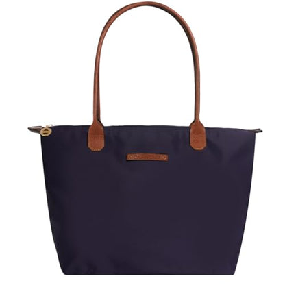 Waterproof Nylon Tote bag for Women Lightweight Designer Handbag with Zipper Stylish and Durable Purse - color: Purple, size: Large