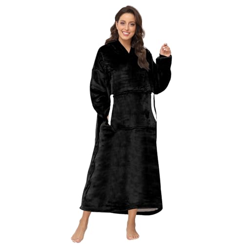 Sendowtek Wearable Hoodie Blanket Sweatshirt for Adults 3.9ft Long, Black - color: Black