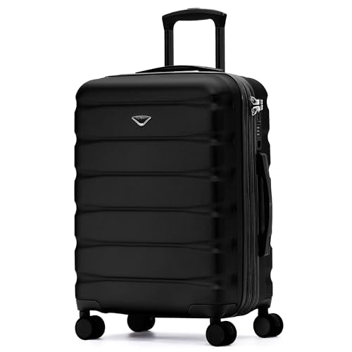 Flight Knight 22x18x10" Expandable Carry On Suitcase Hardside TSA Lock & USB C Port Lightweight Luggage Silent Double Spinner Wheels Maximum Spirit Overhead Carry-On Bag Airlines Approved Black - color: Black, size: 22x18x10"