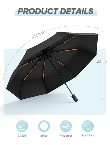 Yoobure Travel Compact Umbrellas for Rain, UV Umbrella for Sun Protection - color: Black-Just 1pc