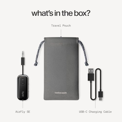 Twelve South AirFly SE, Bluetooth Wireless Audio Transmitter Adapter, Black - color: Black, style: AirFly SE