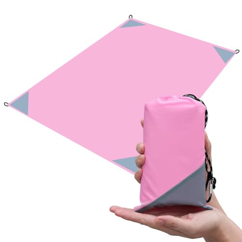 Pocket Picnic Blanket, Compact Lightweight Tarp for Camping - color: Pink/Grey, size: 55"x79"