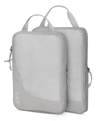 2 Set Compression Packing Cubes for Suitcases,Luggage,Travel Bag Organizer - color: Light Grey-2 PCS