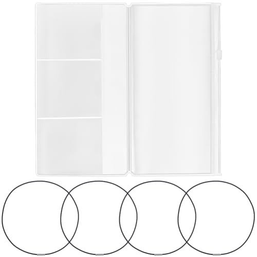 CRASPIRE 8Pcs Travelers Notebook Zipper Refill Pocket File Folder with 4Pcs Nylon Travel Journal Elastics 4Pcs Standard Size PVC Clear Pockets Rectangle Organizers for Card Passport Document Storage - style: 4 Sets Clear Standard Size: Pocket+Rope