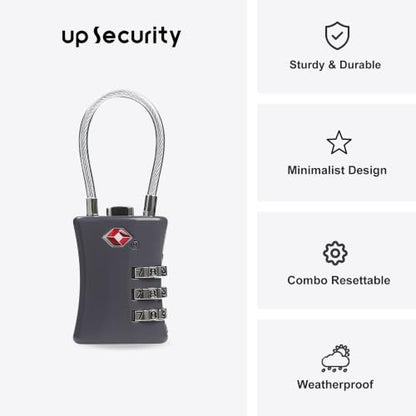 TSA Locks for Luggage, Small Combination Padlock with Cable, Luggage Locks TSA Approved for International Travel Essentials, Suitcase, Backpack Zipper, Locker, Flight Attendant Accessories - color: Black+Gray