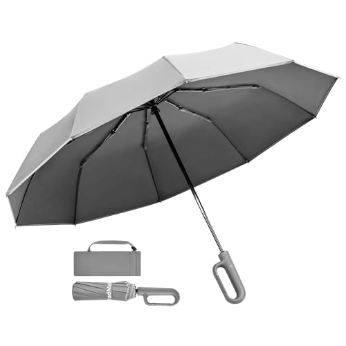 TradMall Travel Umbrella Windproof with Reflective Stripe - color: Dark Gray