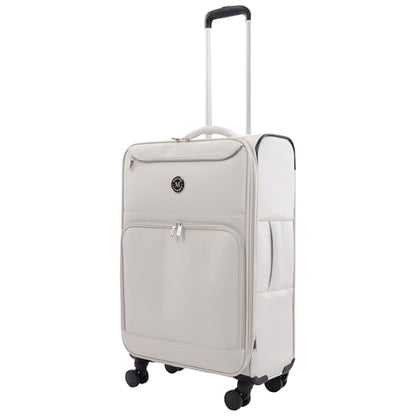 Martha Stewart Softside Checked Luggage | 27" Lightweight Expandable Suitcase | Medium Checked Suitcase with 360° Spinner Wheels & Spacious Interior | Light Gray - color: Light Grey, size: 27"