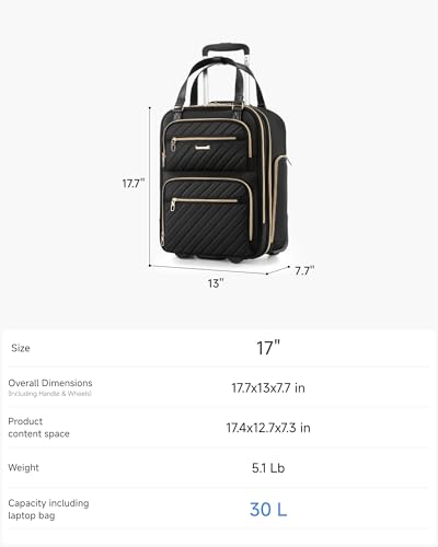 LUGGEX Underseat Carry On Bag, Black, 17" - color: Black, size: Underseat 17 inch
