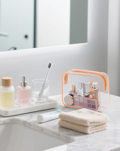 WANDF TSA Approved Toiletry Bag, 2 Pack Clear Makeup Bag - color: Lotus Pink Pack of 2, size: Pack of 2