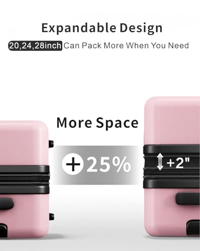3 Piece Expandable Luggage Set with Spinner Wheels Hardshell Suitcase Set - color: Pink