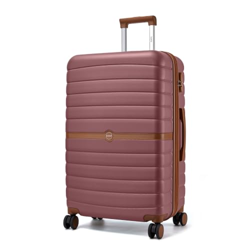 Kono Expandable 28 Inch Luggage with Spinner Wheels, Large Checked Luggage with Lock, Lightweight & Anti-Scratch PC+ABS Hardshell Travel Suitcase, Burgundy/Brown - color: Burgundy/Brown, size: Checked-large 28-inch