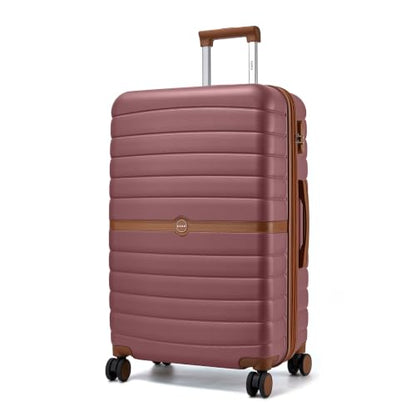 Kono Expandable 28 Inch Luggage with Spinner Wheels, Large Checked Luggage with Lock, Lightweight & Anti-Scratch PC+ABS Hardshell Travel Suitcase, Burgundy/Brown - color: Burgundy/Brown, size: Checked-large 28-inch