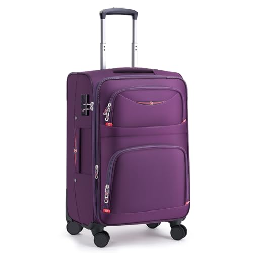 ROPLUS Softside Expandable Luggage with 4 Spinner Wheels, Durable Carry-On Luggage Suitcase (Purple, 21-Inch) - color: Purple, size: 21-Inch