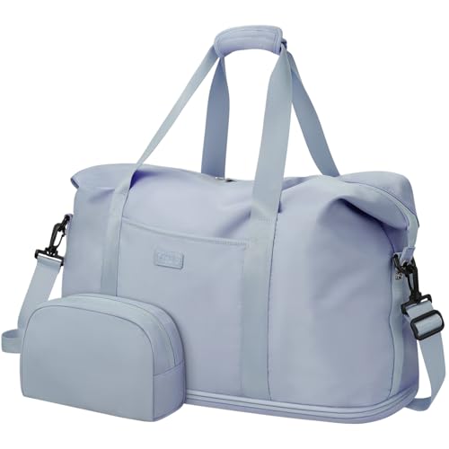 Capolo Expandable Travel Duffle Bag Weekender Overnight Bags for Women Men - color: Light Blue, size: X-Large