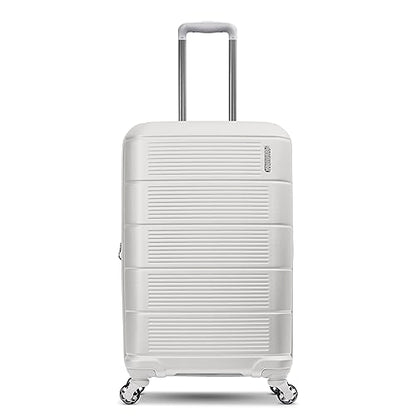 American Tourister Stratum 2.0 Expandable Hardside Luggage with Spinner Wheels, Checked-Medium, White - color: White, size: 24-Inch Checked-Medium