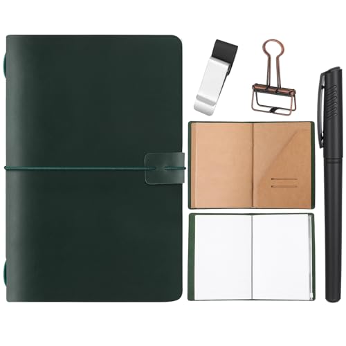 Traveling Refillable Leather Journal Notebook, Green, A5 Size - color: Green, size: A5 Size