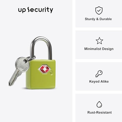 TSA Locks for Luggage with Keys, 4 Small Padlocks Keyed Alike - color: Dark Green