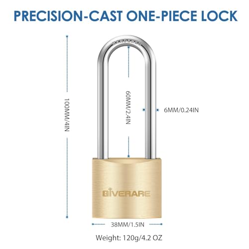 2 Pack Keyed Locks with Keys, Extra Long 2-11/16" Shackle Solid Brass Copper Padlock, Small Travel Waterproof Lock with 38MM Wide Body for Warehouse, Tool Box, Hasp, Gym, Locker, Sheds-Golden - size: 2 Pack 38mm Long