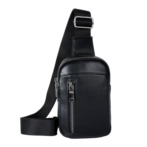 Small Real Leather Sling Bag for Men Crossbody Chest Bag Travel Phone Pouch