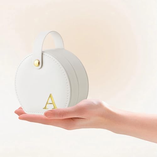 Travel Jewelry Case,Personalized Jewelry Box,Elegant Half-Moon Design with Personalized Golden Initial Case,Personalized Gifts for Women,Jewelry organizer;Personalized Gifts for Women or Friends(A) - style: A