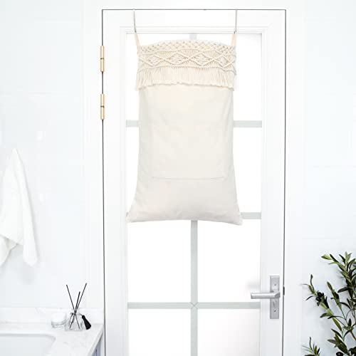 Mkono Macrame Over The Door Laundry Hamper, Hanging Laundry Bag with Zipper - size: 18.5" x 27.5"
