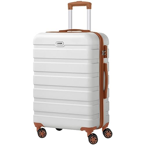 AnyZip Luggage PC ABS Hardside Lightweight Suitcase with 4 Universal Wheels TSA Lock Checked-Medium 24 Inch White Brown - color: White Brown, size: 24" Checked-Medium