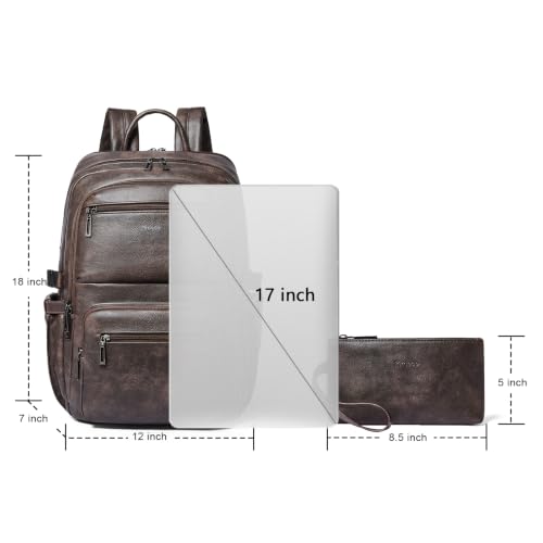 Leather Laptop Backpack for Women with RFID Wristlet Purse, Fits 17" Laptop - color: Coffee