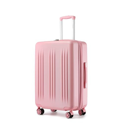 Kono 24 Inch Expandable Checked Luggage with Spinner Wheels TSA Lock Pink - color: Pink, size: 24"