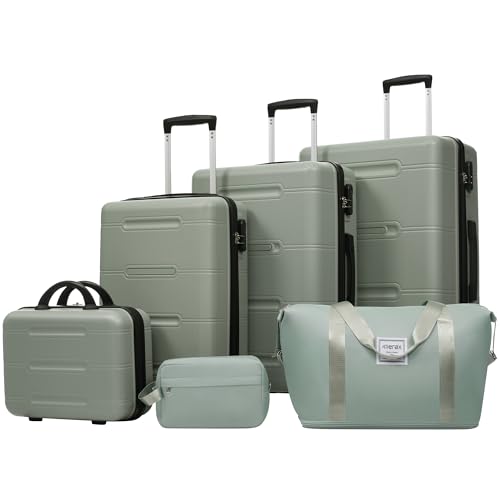 Merax 6 Piece Luggage Set,Hardshell Travel Suitcase Set,Light Green - color: Light Green, size: 6 Piece(20/24/28/DB/TB)