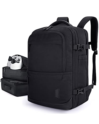 BAGSMART 37L Expandable Travel Backpack Compression Carry On Daypack - color: Obsidian Black
