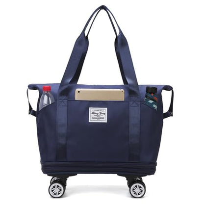 Expandable Rolling Duffle Bag, Travel Tote Bag with wheels, Large Waterproof Carry On Overnight Bag Hospital Bag Weekender with Spinners & Wet Pocket Deep Blue - color: Deep Blue