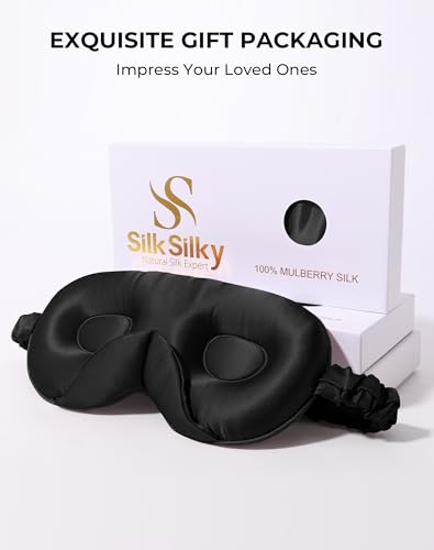 SilkSilky 100% 22 Momme Mulberry Silk Sleep Mask, Black - color: Black
