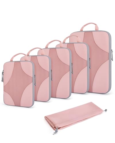 Bagsmart Compression Packing Cubes, Travel Bag Cruise Ship Essentials - color: Baby Pink, size: 6 Set