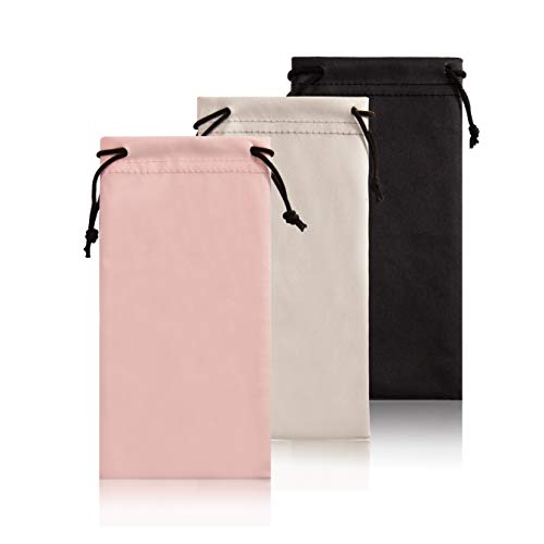 TRIUMPH VISION Glasses Case Soft Eyeglass Case Sunglass Pouch Cloth 3 Pack - color: 3 Pack (Black,pink,grey)