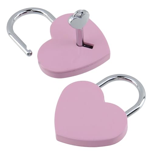 Dnyta 3 Pcs Padlocks with Key, Classic Couple Love Lock, Cute Padlock Decorative Locks Suitcase Locks with Keys, for Gate Shed Toolbox Gym Locker -Valentines/Anniversary/Travel (Heart-Shaped, Pink) - style: Heart shape- Pink