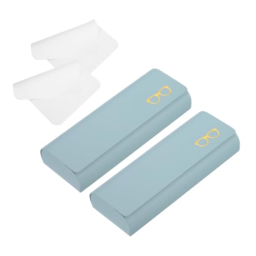 uxcell Hard Shell Eyeglasses Case Leather Glasses Case with Eyeglass Cloth Lightweight Portable Storage Bag PU Leather - color: Light Blue