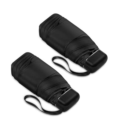 Mini Travel Umbrella Compact for Purse Lightweight Nano Waterproof for Rain - color: 02.Black-2Pack