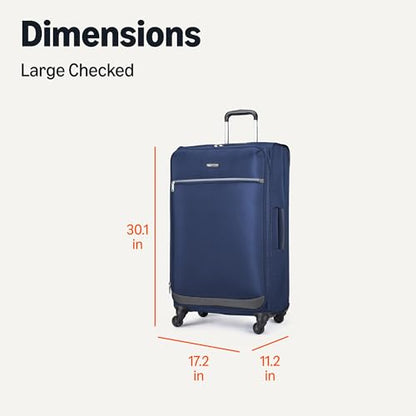 Amazon Basics 28" Large Checked Softside Expandable Suitcase with 360-Degree Multi-directional Spinner Wheels, Zippered Pockets, Telescoping Handle, Spacious, Navy Blue - color: Navy Blue, size: 28″, style: Large Checked